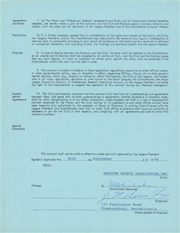 1966-67 Nellie Fox Signed Houston Astros Uniform Employees Contract (JSA)